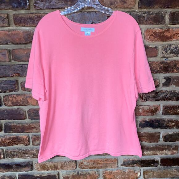 Sutton Studio Coral Pink Short Sleeve Knit Top Women's Size 1X - Picture 1 of 4